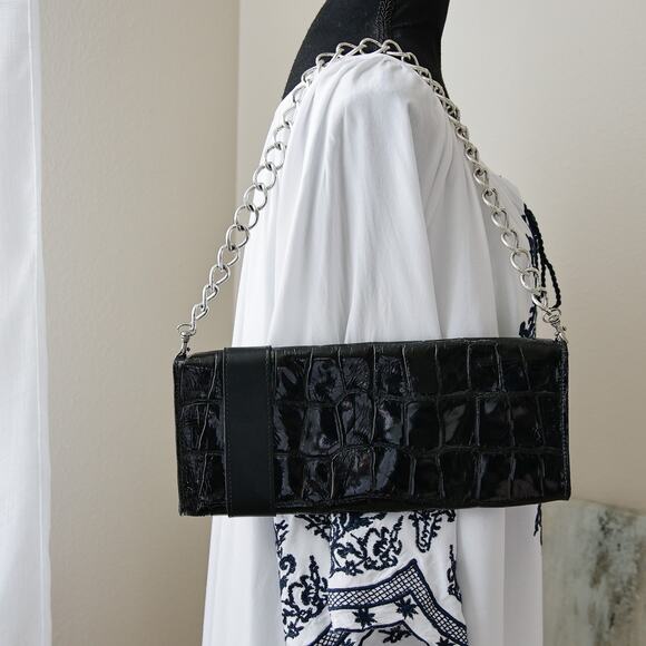 Leatherock Y2K chain strap Rhinestone and patent leather shoulderbag clutch - Picture 2 of 8